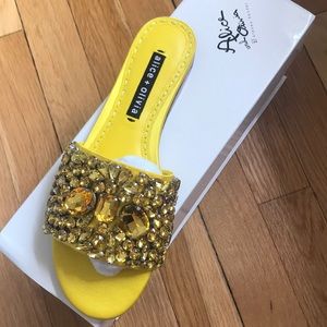 Yellow Alice and Olivia jeweled slip on sandals